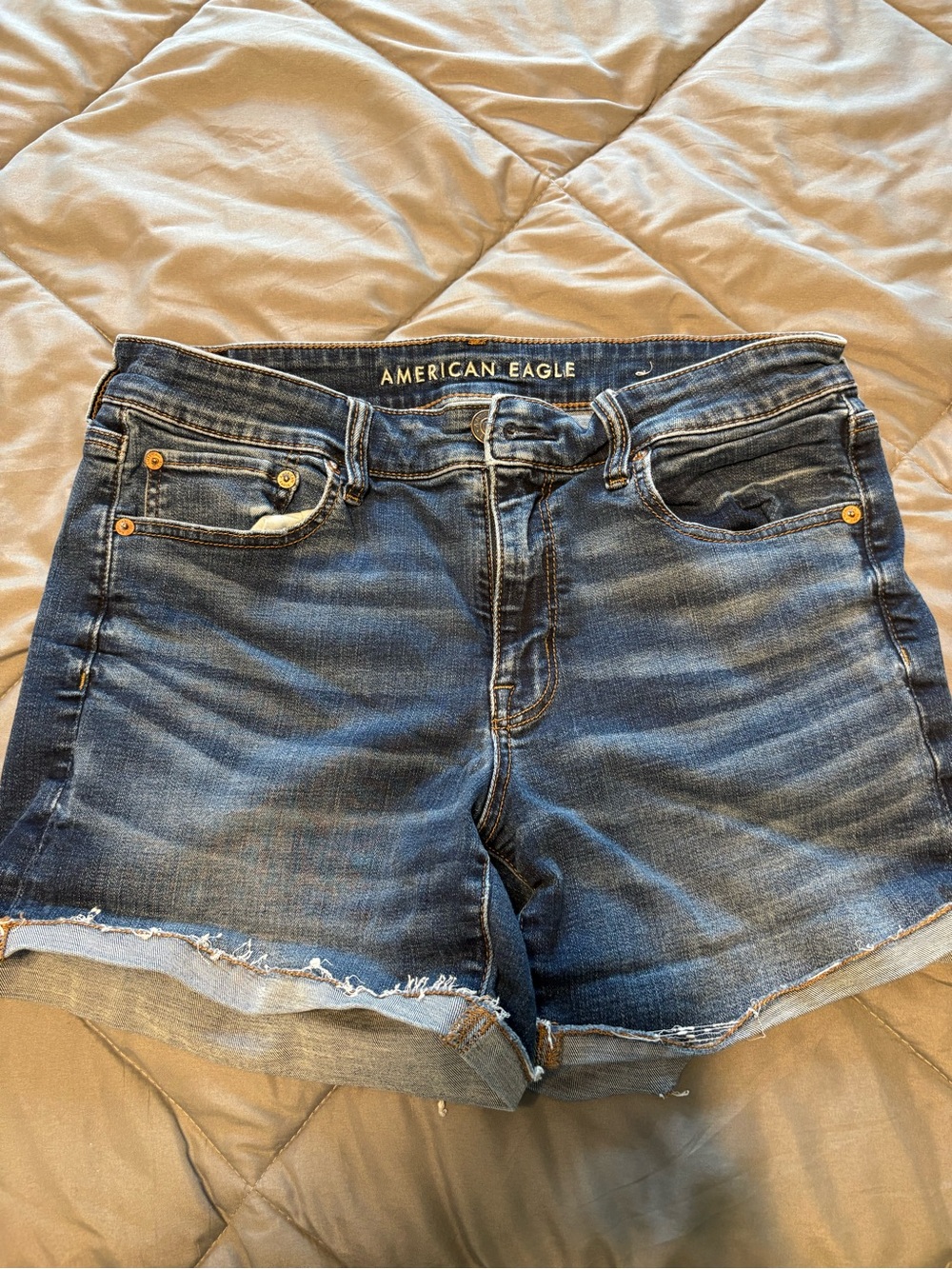 American Eagle Outfitters Dark Blue Denim Cutoff Shorts with Frayed Hem